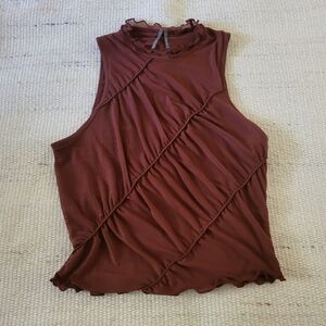 By Anthropologie Ruched Mesh Tank in Rose Size Small